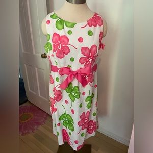 Woman’s sz14 Madison Leigh sleeveless cotton/spandex pink green dress